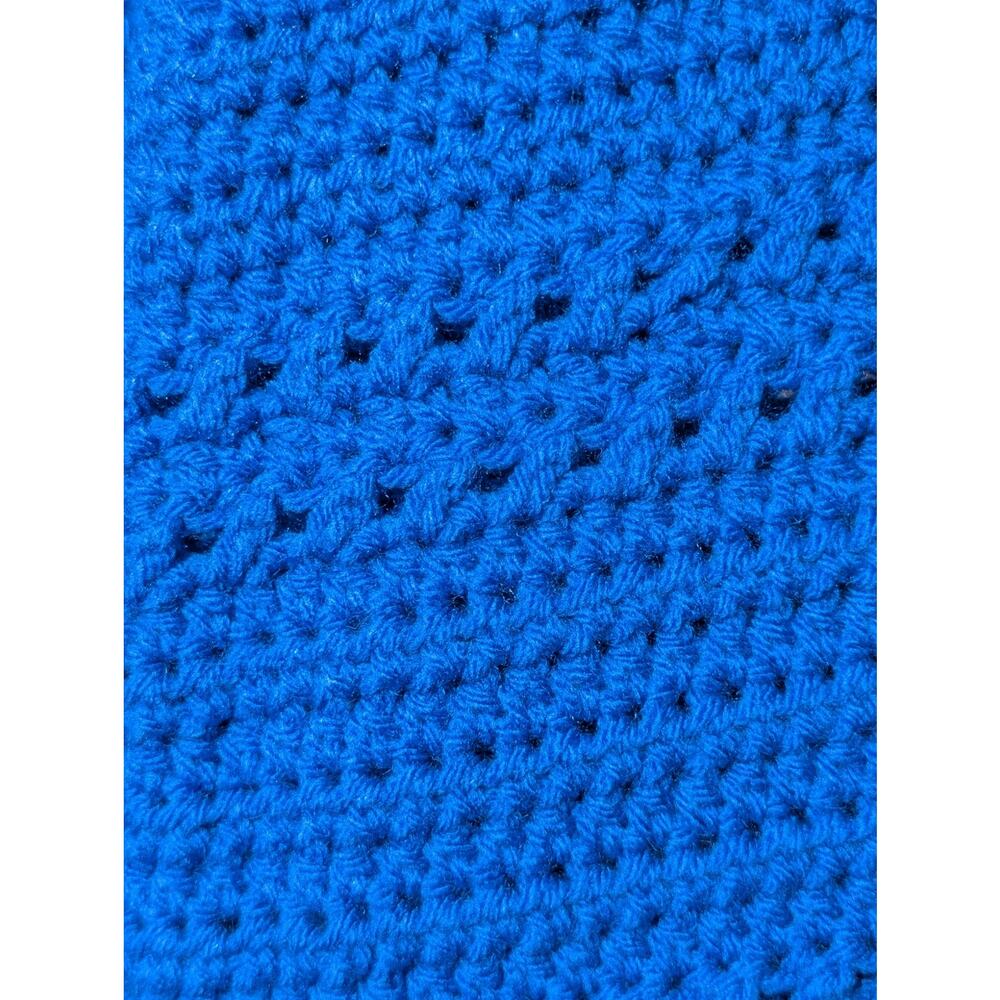 Hand Made Crocheted Loose Knit Nautical Blue Crew Neck Sweater Size Approx. L - Picture 3 of 5